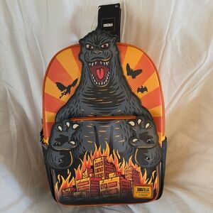 Loungefly Godzilla Backpack - Black, Orange, Yellow